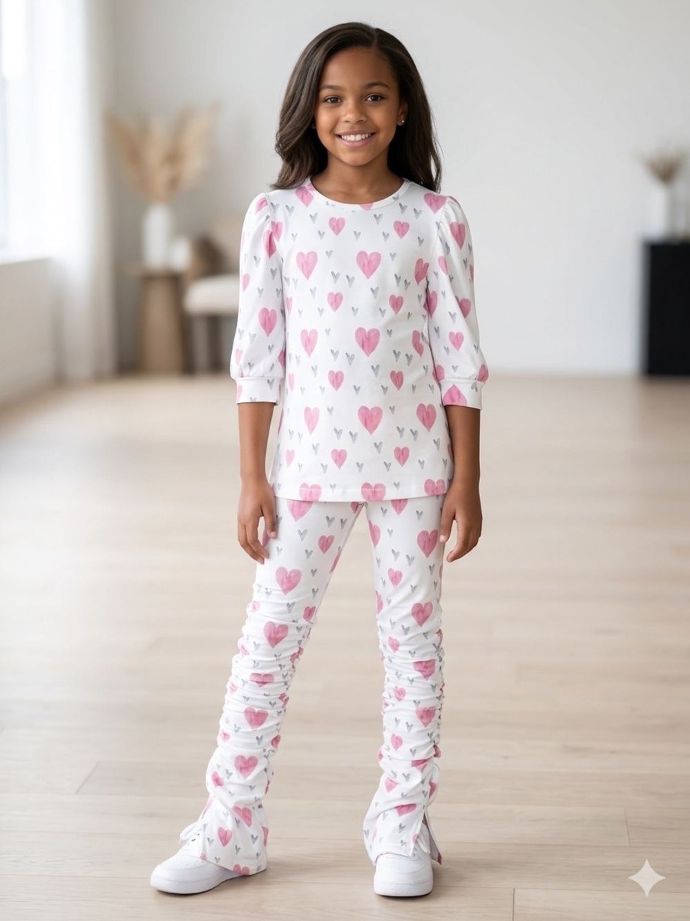 Heart Pattern Ruched Stack Leggings Set Colourful NWOT
